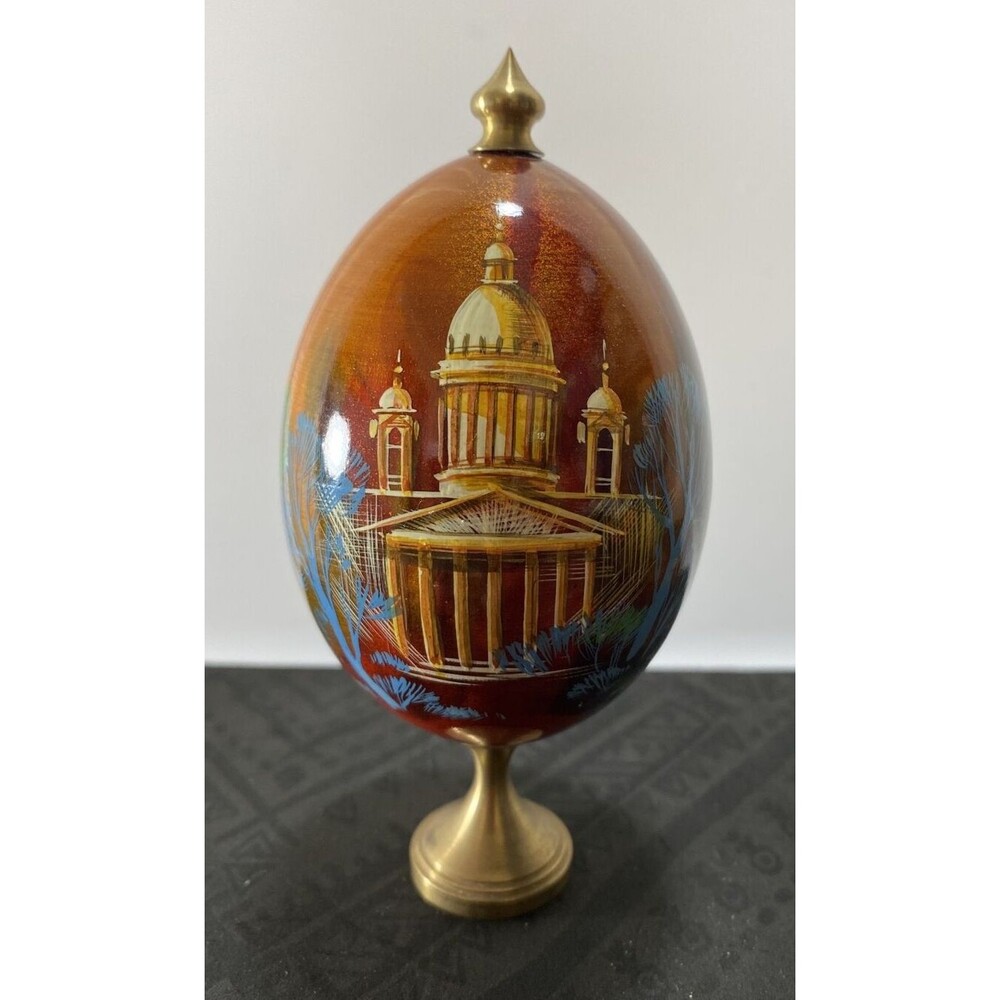 Authentic Hand Painted Russian Wooden Egg Church Scene